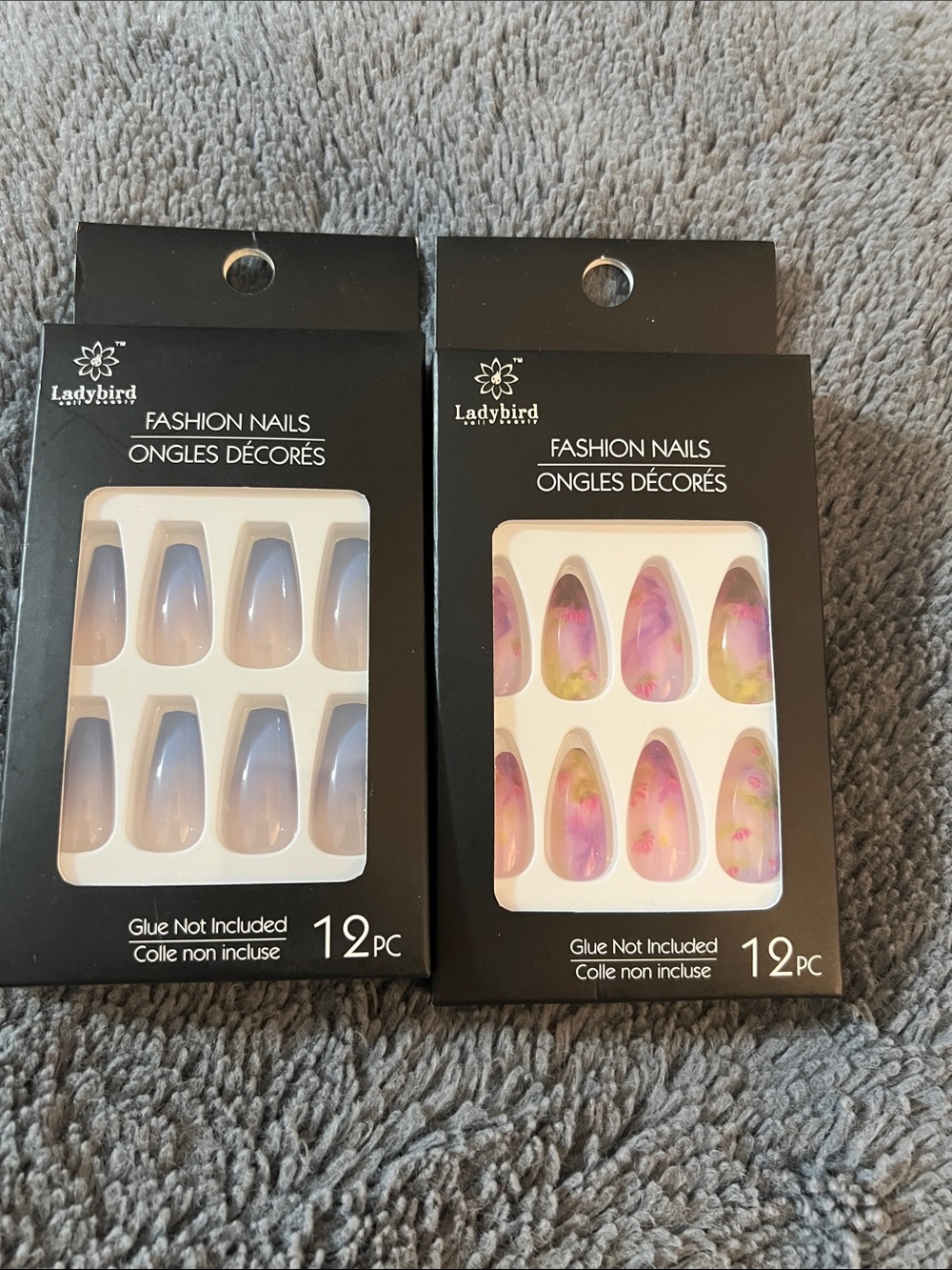 Fashion Press-On Nails – Pink Floral & Lavender Ombre (12 Pc Each)